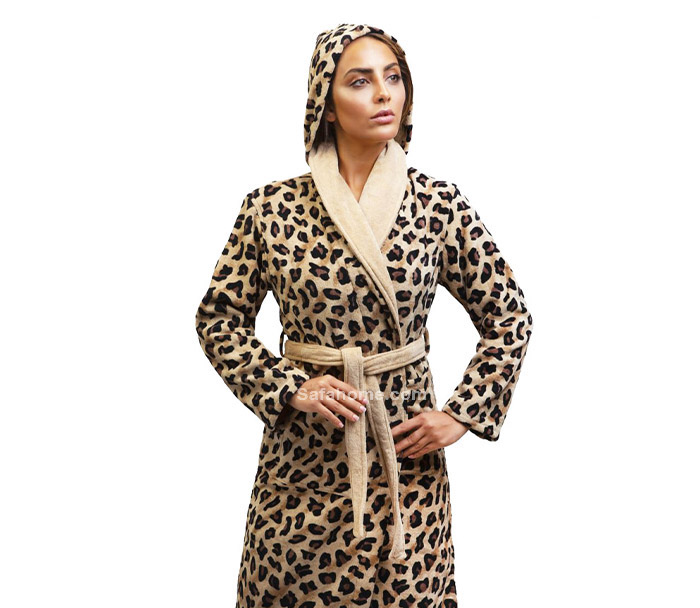 حوله تن‌پوش پودایران مدل پلنگی رنگ نسکافه‌ای شیک و باکیفیت