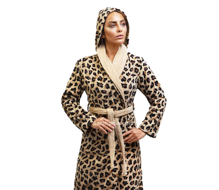 حوله تنپوش پودایران مدل پلنگی رنگ نسکافهای شیک و باکیفیت