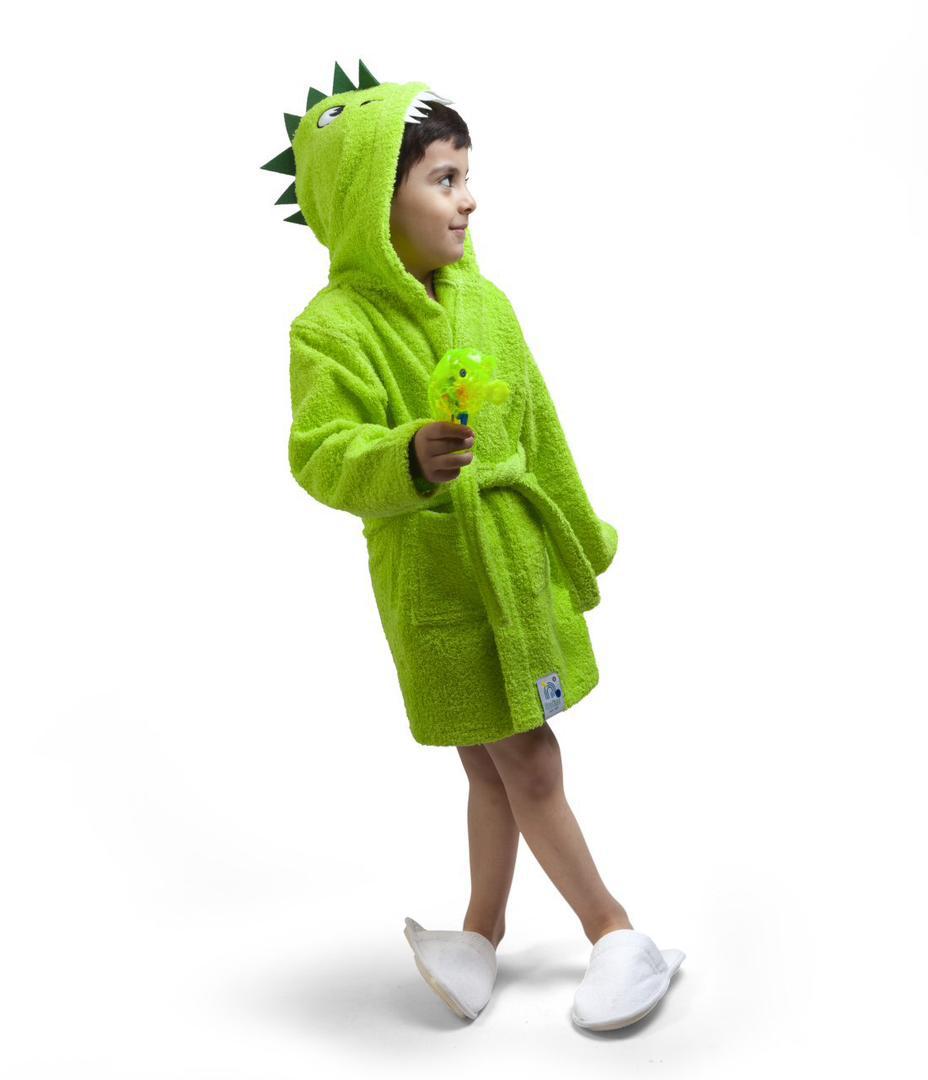 حوله تن‌پوش پودایران مدل دایناسور رنگ فسفری نرم و جذاب برای کودکان