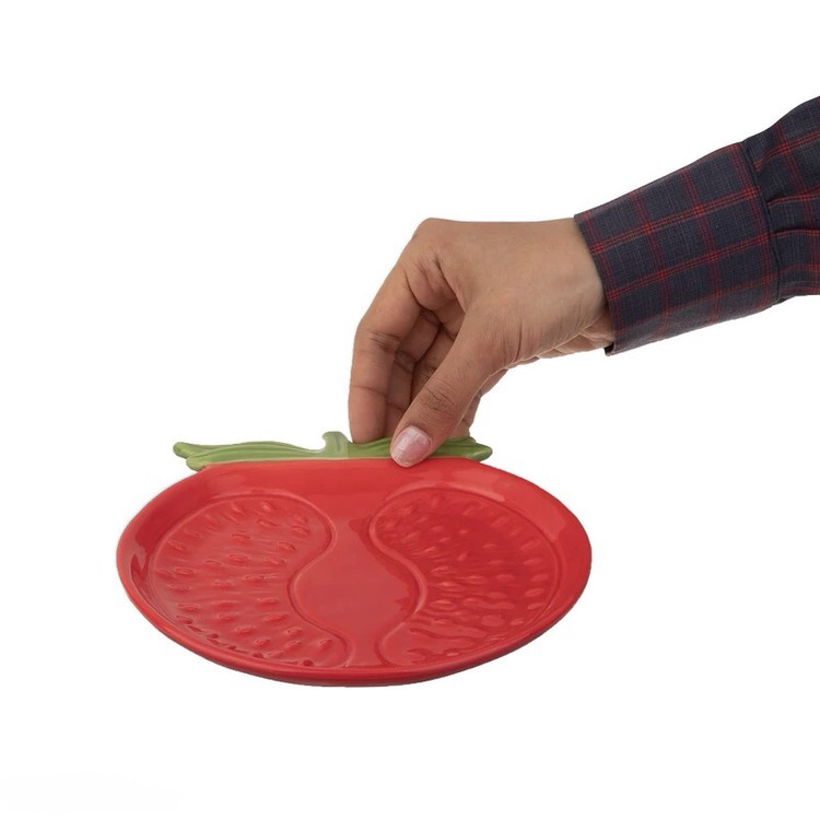 ظرف سرو دکوری سرامیکی بنیکو طرح گوجه فرنگی تخت