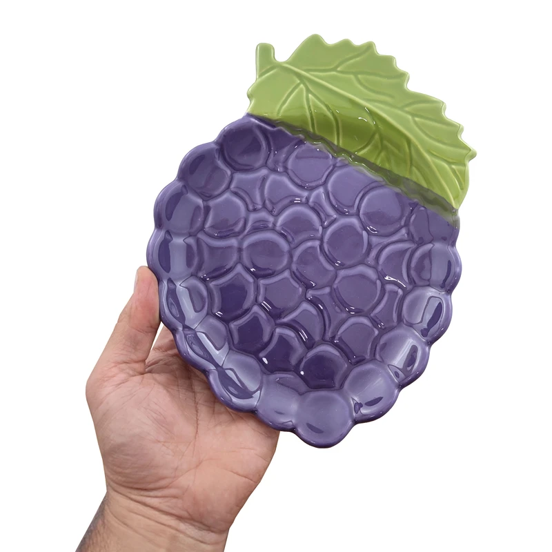 بشقاب سرامیکی طرح انگور تخت برای سرو میوه و دسر