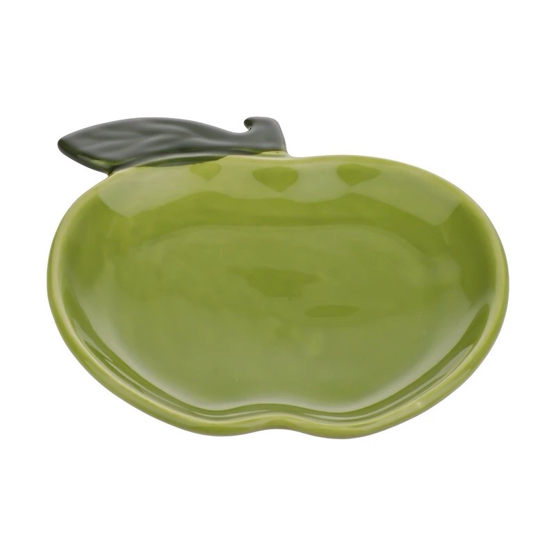 بشقاب سرامیکی سبز طرح سیب برای سرو میوه و دسر