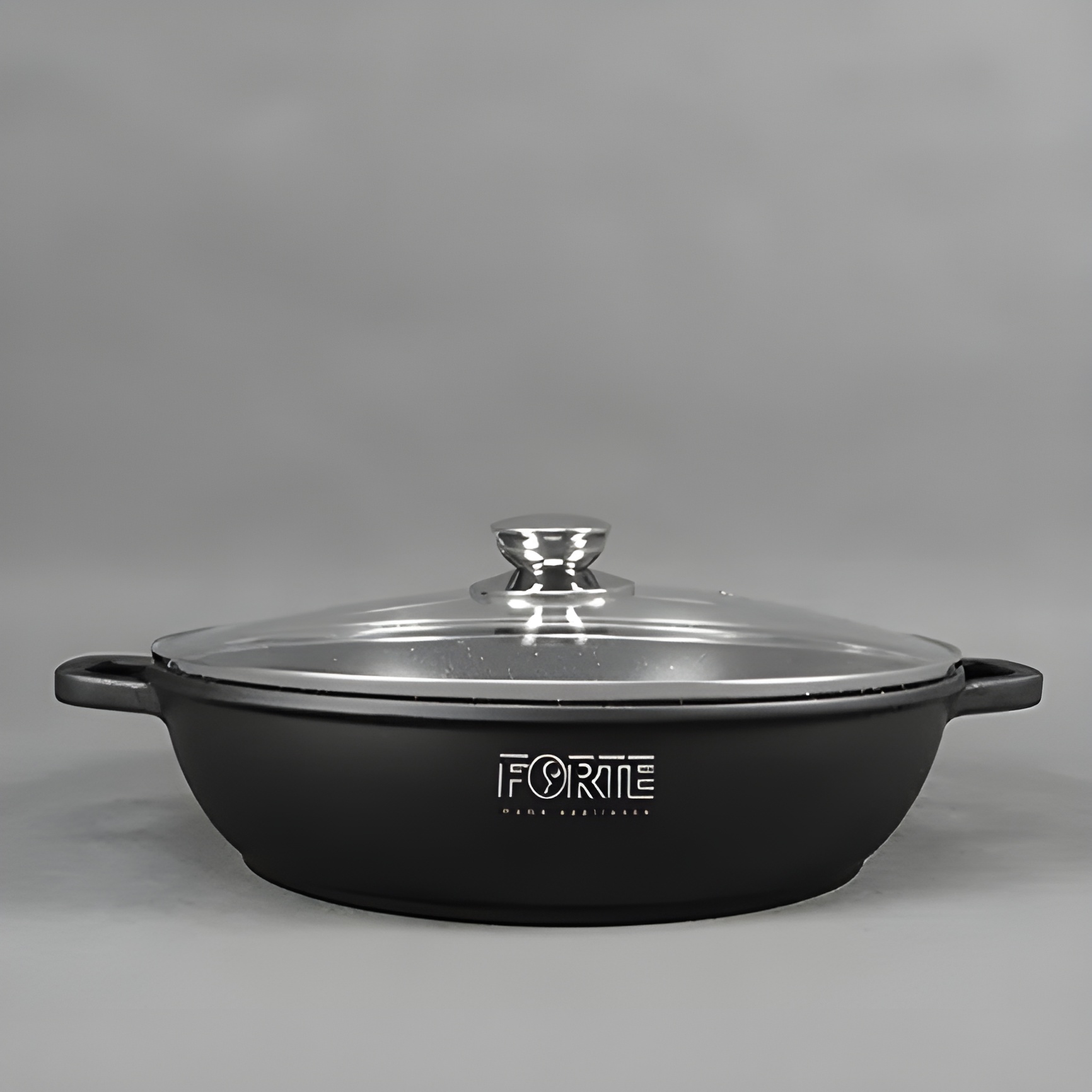 تابه دو دسته فورته با پوشش گرانیت و درب شیشه‌ای