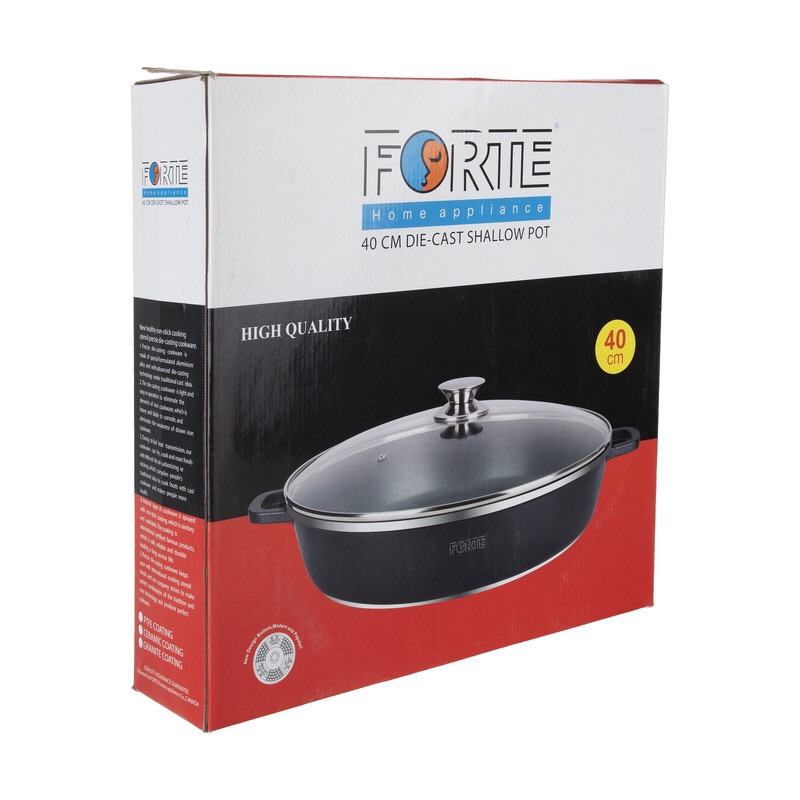 تابه گرانیتی فورته با دو دسته مقاوم و درب پیرکس