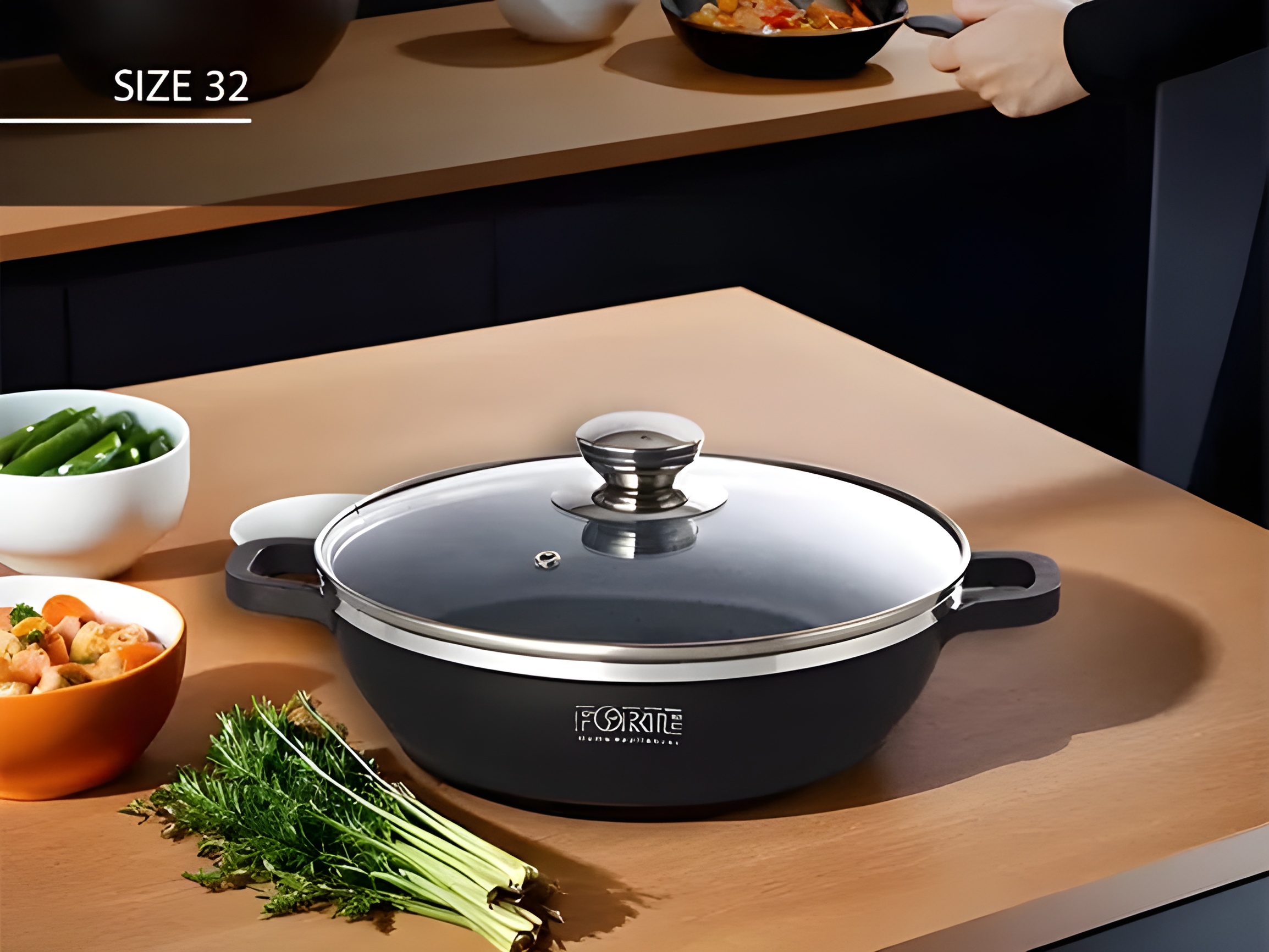 تابه فورته گرانیتی دو دسته با درب پیرکس شیک