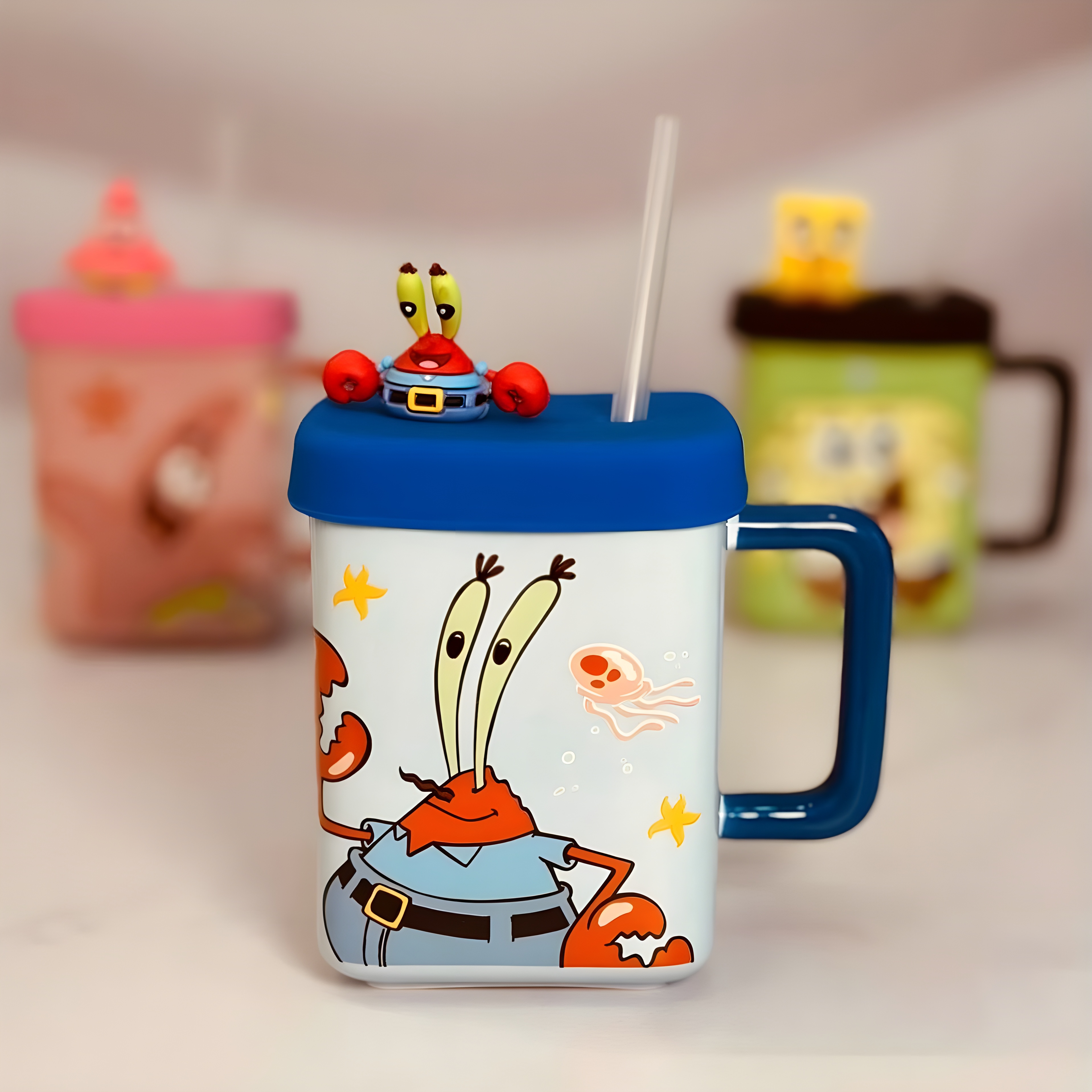 لیوان سرامیکی مربعی باب اسفنجی با طراحی رنگی و جذاب