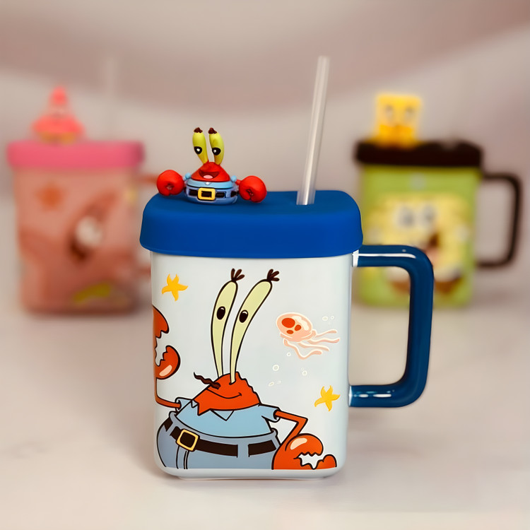 لیوان سرامیکی مربعی باب اسفنجی با طراحی رنگی و جذاب