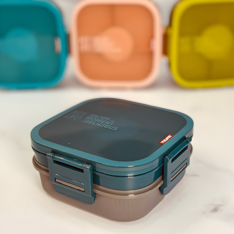 ظرف Bento دو طبقه مربع برای استفاده روزمره و سفر