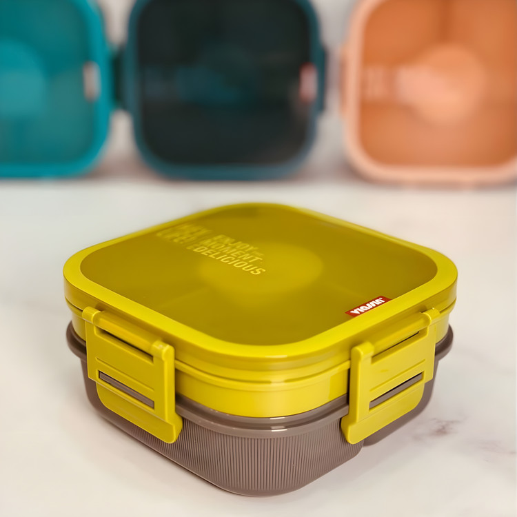 Bento Box مربع دو طبقه با درپوش ایمن و مقاوم