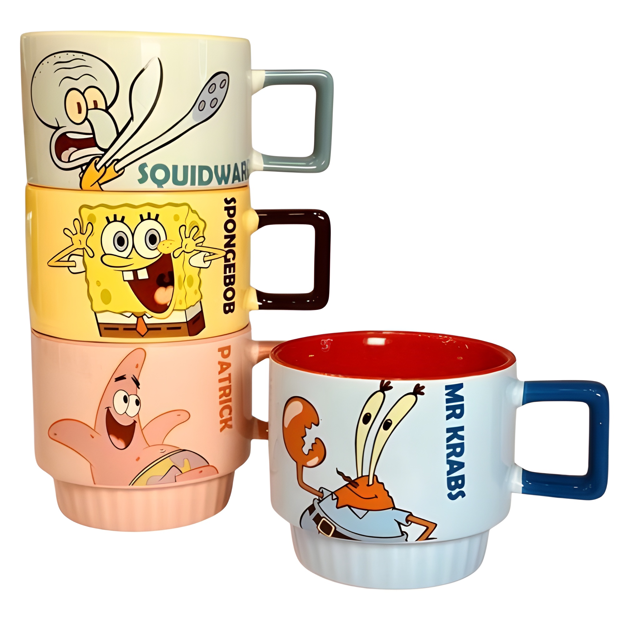 ماگ سرامیکی داخل رنگی با طرح باب اسفنجی و دوستان