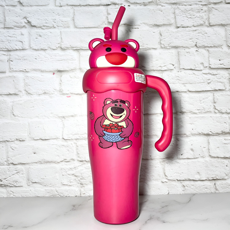 تراول ماگ فانتزی کودکانه با نی و درب محافظ خرس توتفرنگی