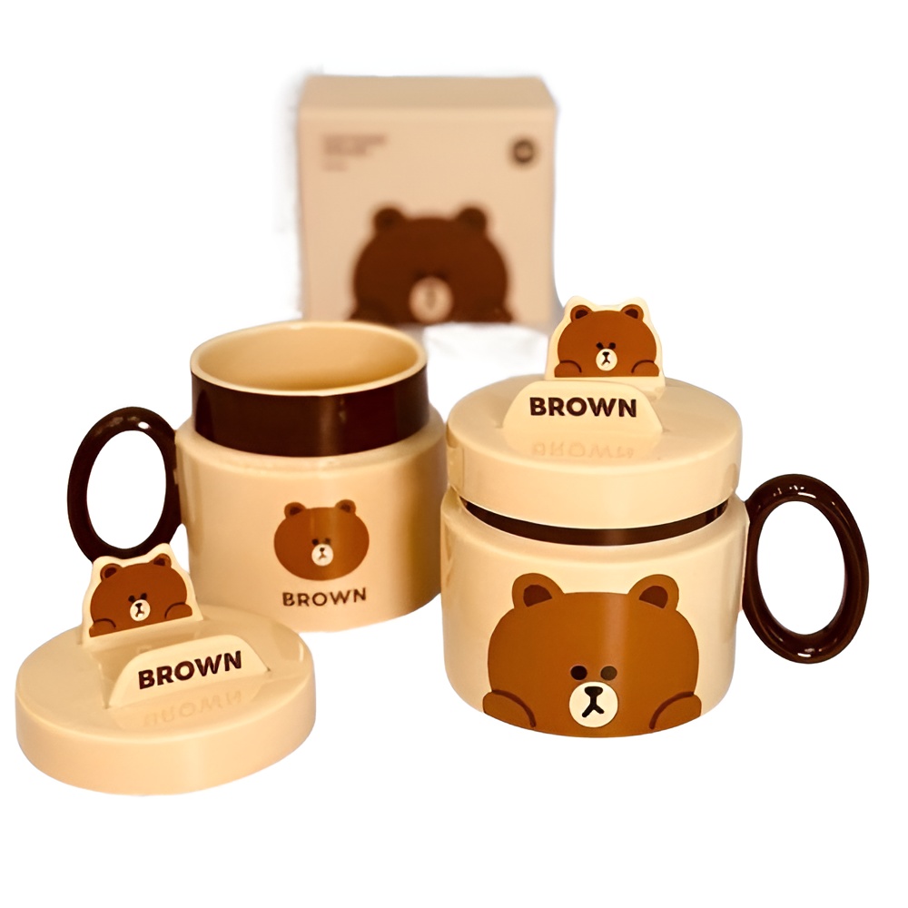 ماگ اورجینال تدی قهوه‌ای با درب سرامیکی و هولدر موبایل