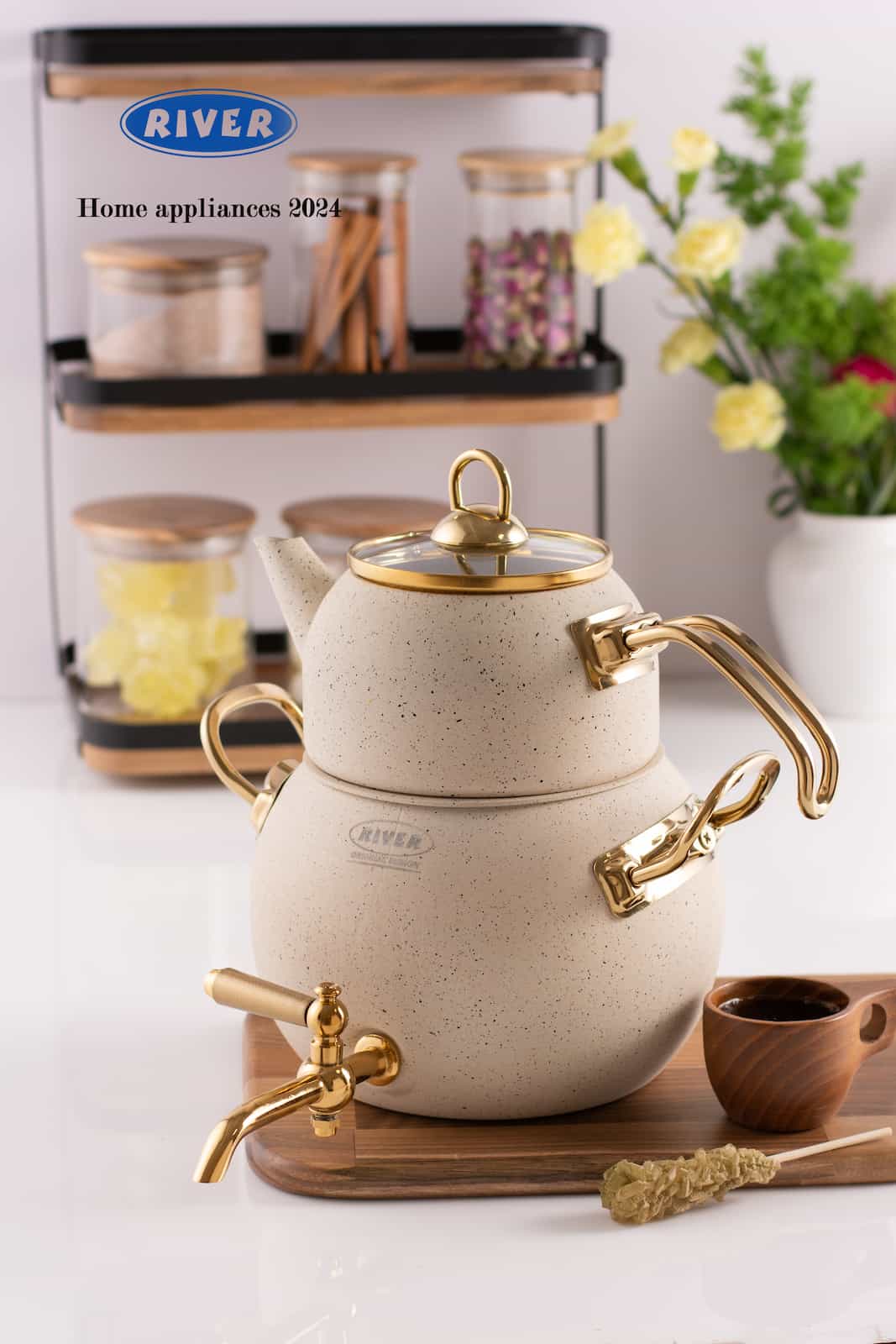 کتری و قوری ۲.۸لیتر شیردار تپل گرانیت