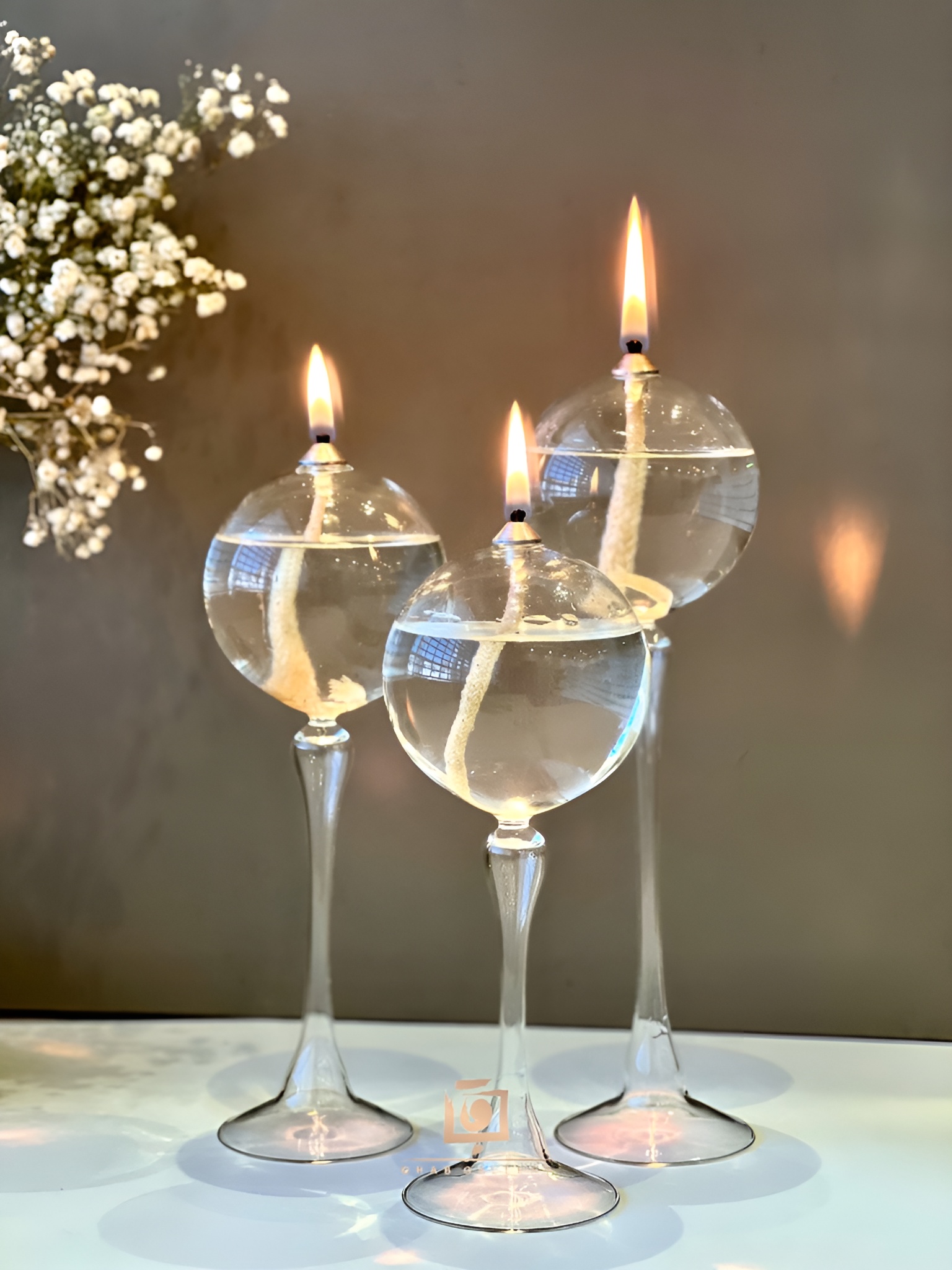 شمعدان پیرکس سه‌تایی زیبا و مدرن برای میز پذیرایی