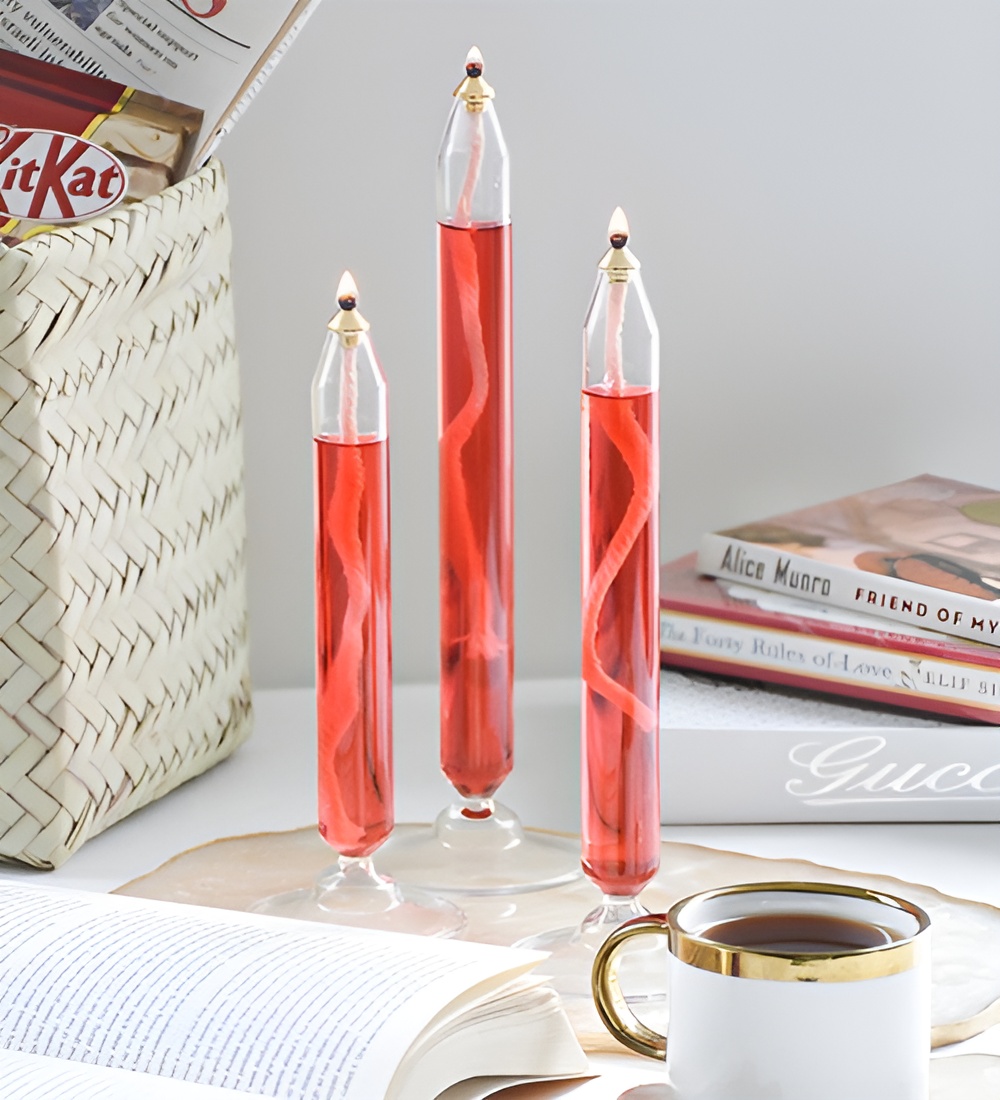 شمعدان پیرکس سهتایی با سوخت پارافین مایع برای دکور