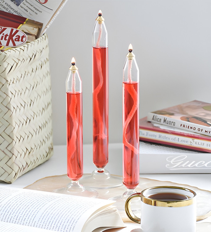 شمعدان پیرکس سهتایی با سوخت پارافین مایع برای دکور