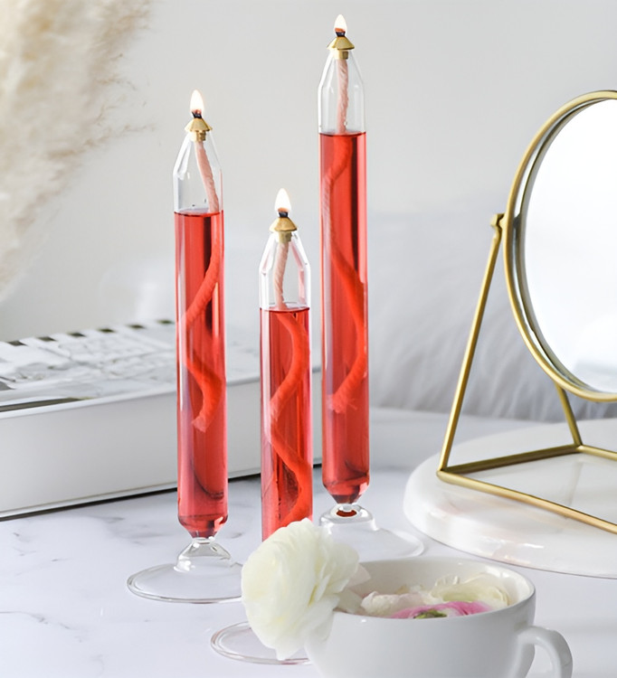 شمعدان پیرکس زیبا و شفاف با سوخت پارافین مایع