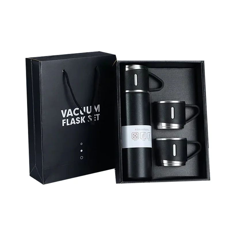 فلاسک 0.5 لیتری مدل VACUUM FLASK همراه با 3 عدد لیوان سفری