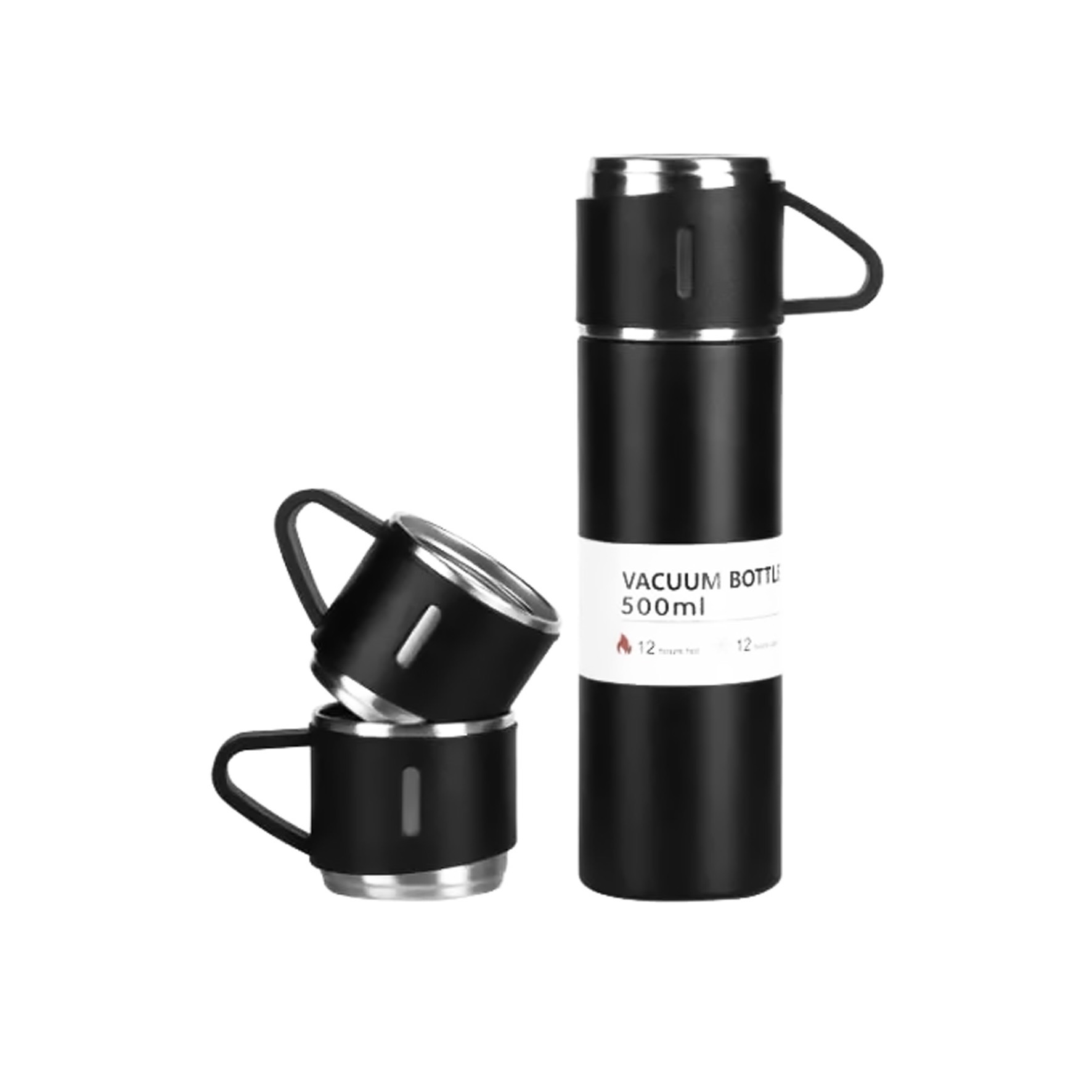 فلاسک نیم لیتری با سه لیوان مسافرتی همراه