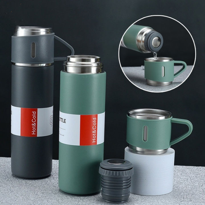 فلاسک سفری 0.5 لیتری به همراه مجموعه 3 عددی لیوان مخصوص