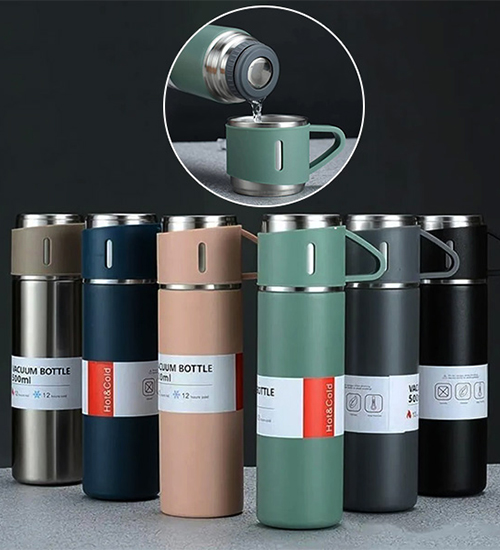 فلاسک VACUUM FLASK به همراه سه لیوان کوچک مخصوص سفر