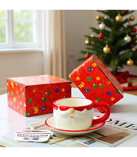 فنجان نعلبکی سرامیکی طرح بابا نوئل کریسمسی