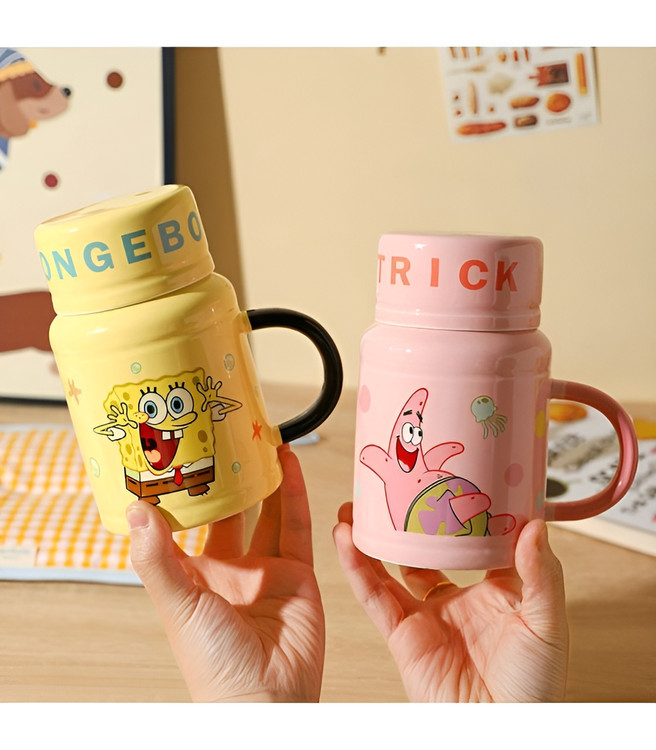 ماگ سرامیکی باب اسفنجی و پاتریک با درب لیوانی