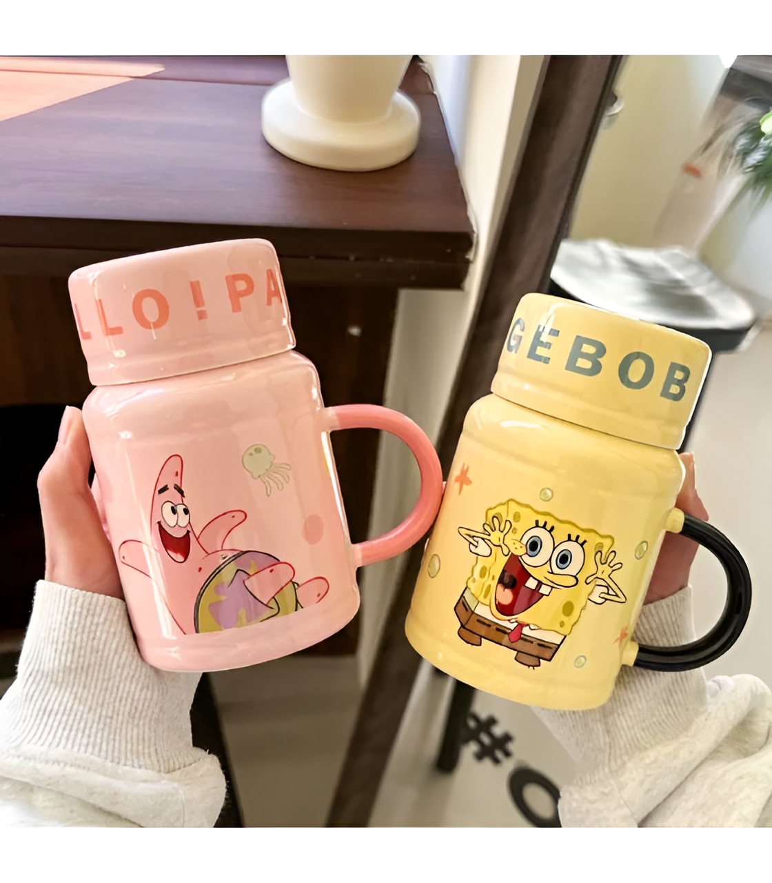 لیوان ماگ درب‌دار کارتونی باب اسفنجی و پاتریک