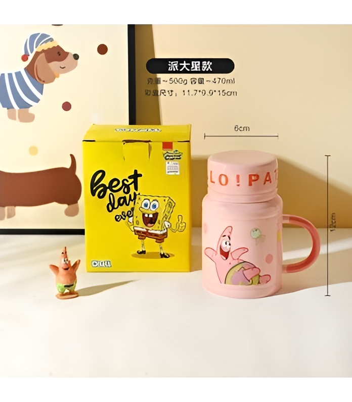 خرید ماگ کارتونی باب اسفنجی و پاتریک درب‌دار