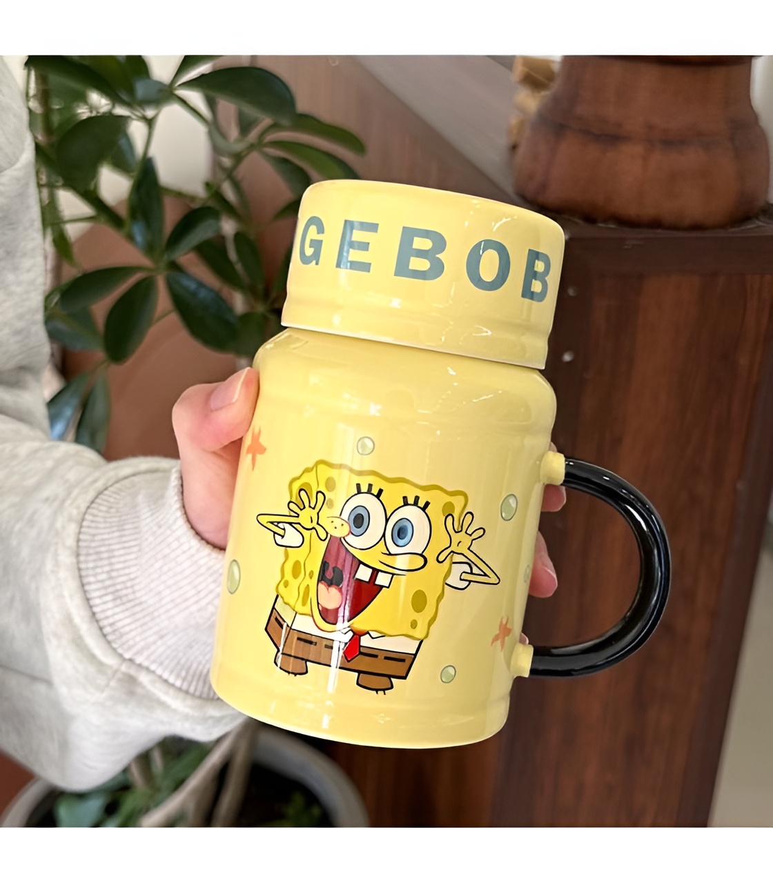 ماگ درب‌دار شخصیت کارتونی باب اسفنجی و پاتریک