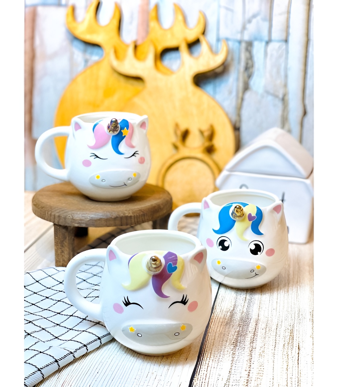 ماگ یونی‌کورن سرامیکی شاخ‌دار برای قهوه و چای