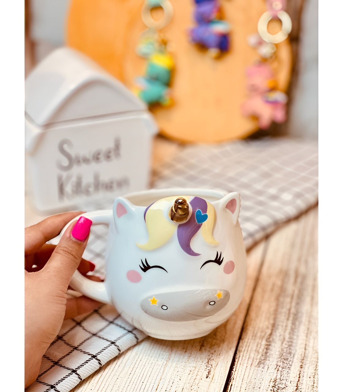 ماگ یونی‌کورن شاخ‌دار با طراحی جذاب و کارتونی