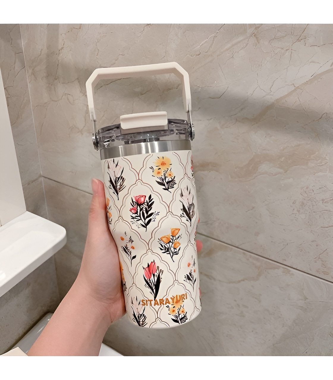 تامبلر سرامیکی سیتارایوری با طرح گل مناسب نوشیدنی گرم