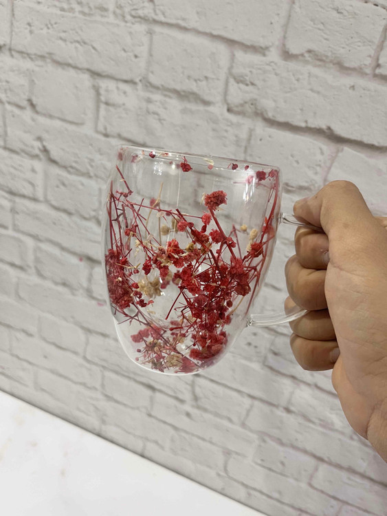 ماگ شیشهای پیرکس طرح گل مناسب نوشیدنی گرم