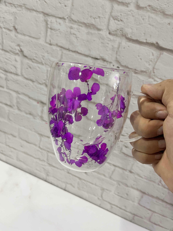 ماگ پیرکس دوجداره طرح گل برای نوشیدنی سرد و گرم