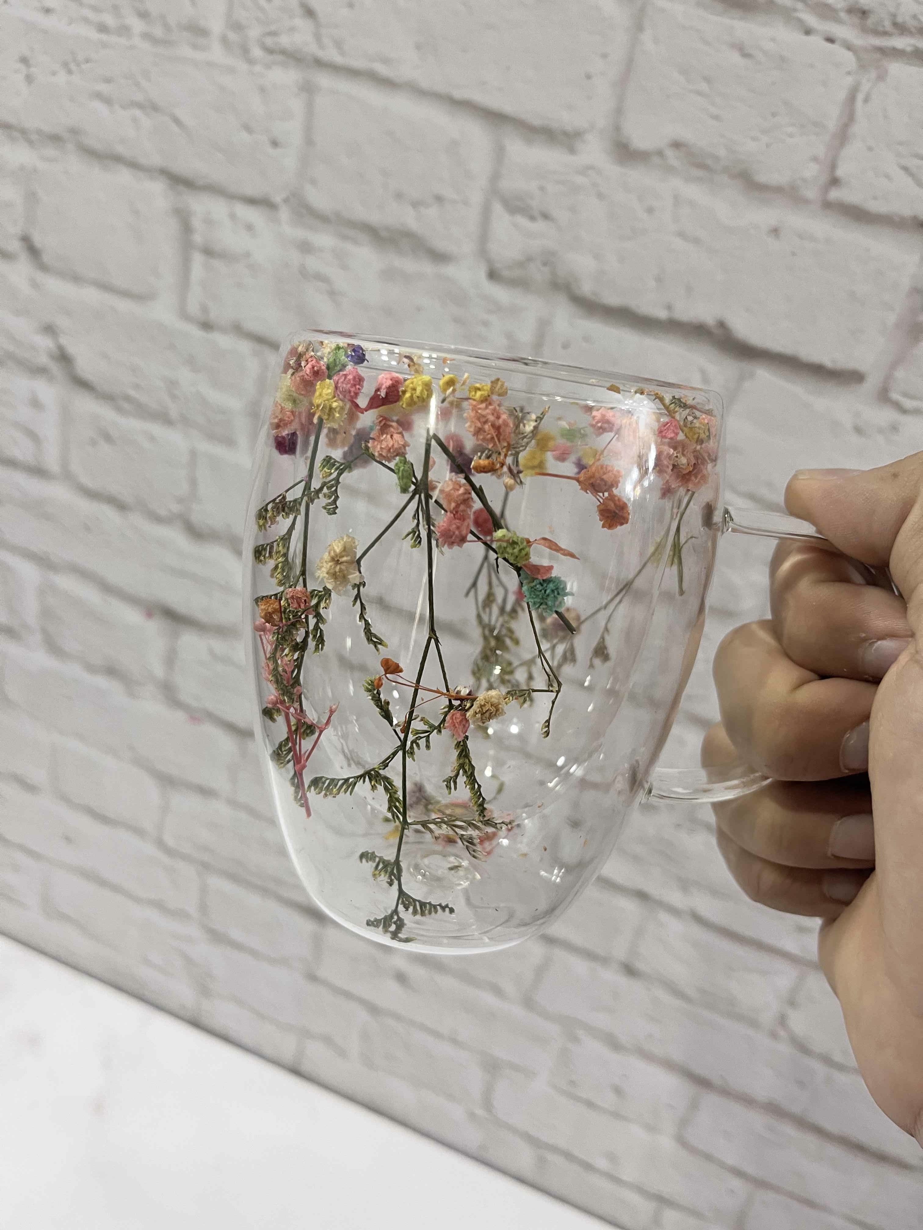 ماگ پیرکس دوجداره طرح دار مناسب قهوه و چای