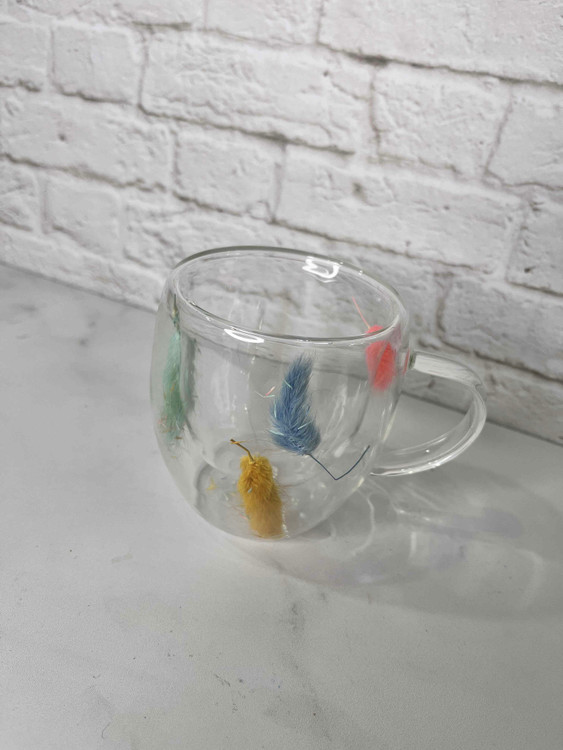 ماگ پیرکس دوجداره گلدار مناسب نوشیدنی گرم