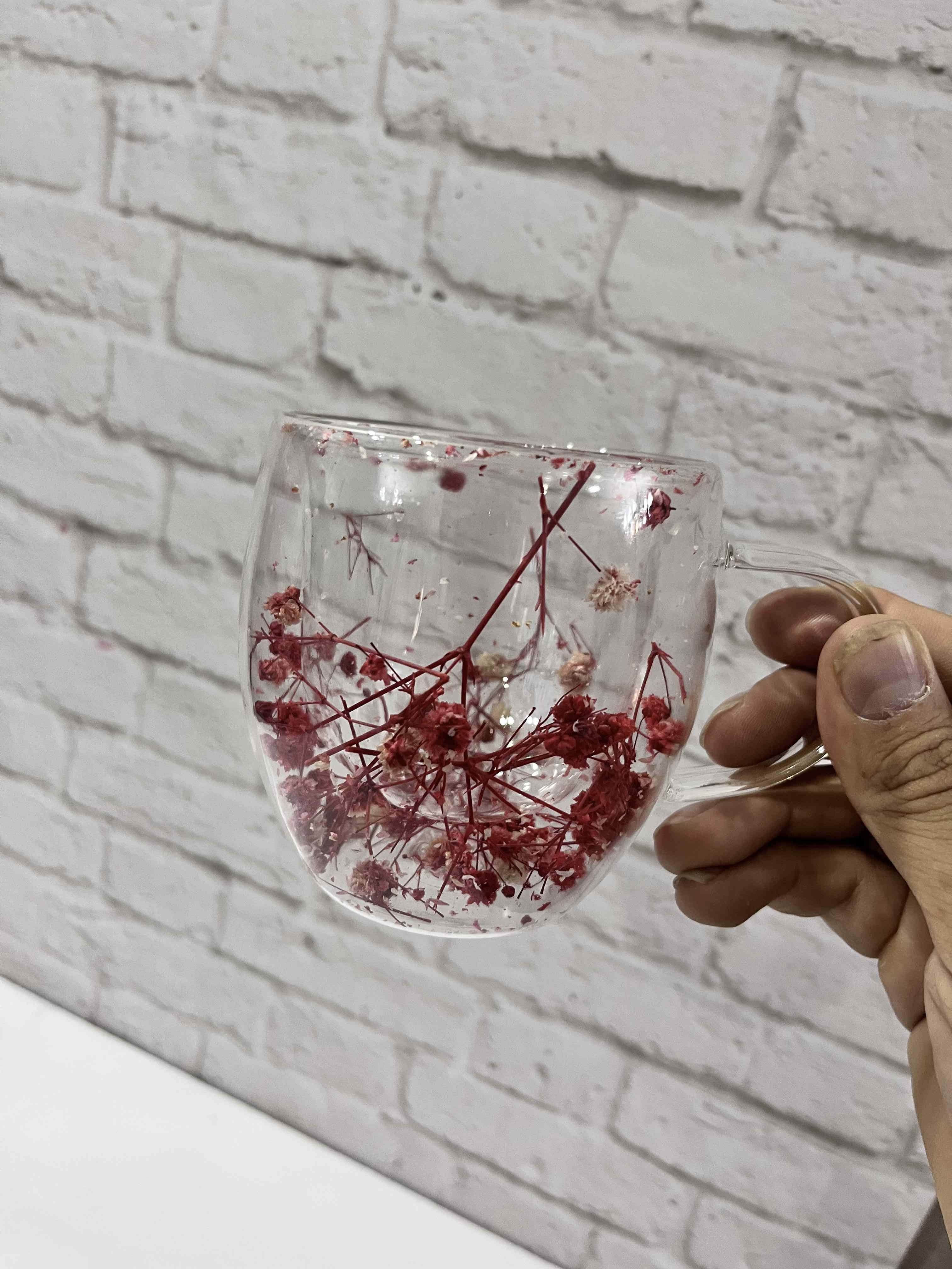 ماگ پیرکس دوجداره طرح گل برای نوشیدنی سرد و گرم