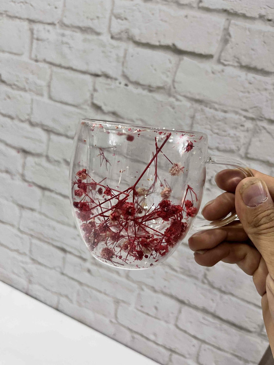 ماگ پیرکس دوجداره طرح گل برای نوشیدنی سرد و گرم