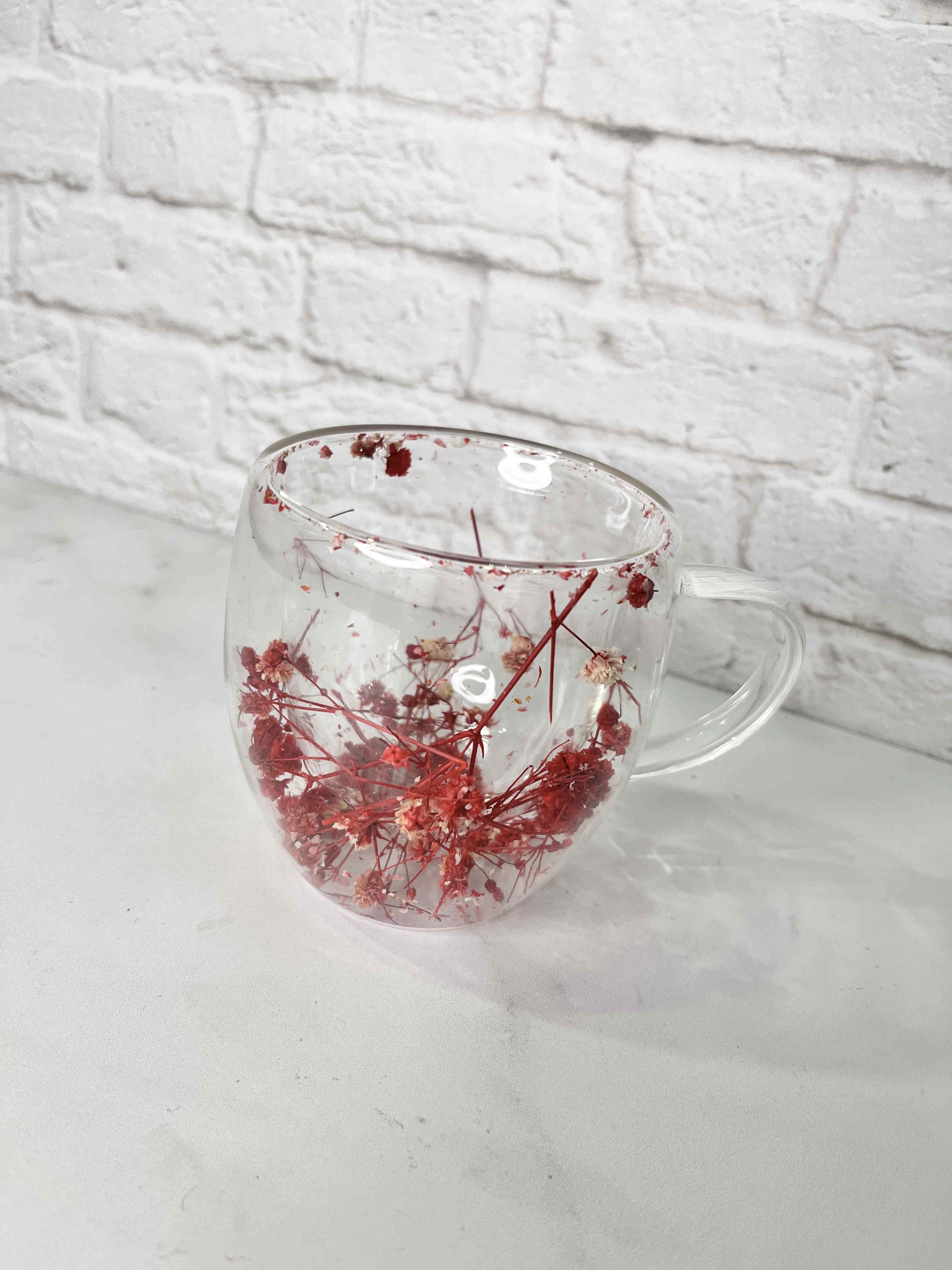 ماگ شیشهای دوجداره پیرکس طرح گل مقاوم