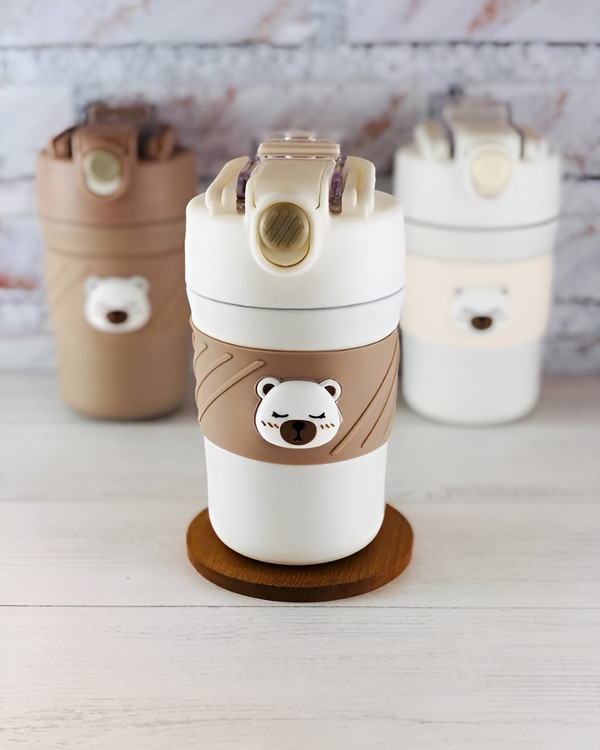 لیوان دوجداره تدی با درب دوکاره