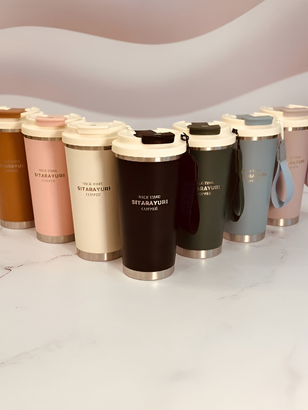 لیوان سفری لبه استیل با بند پارچهای
