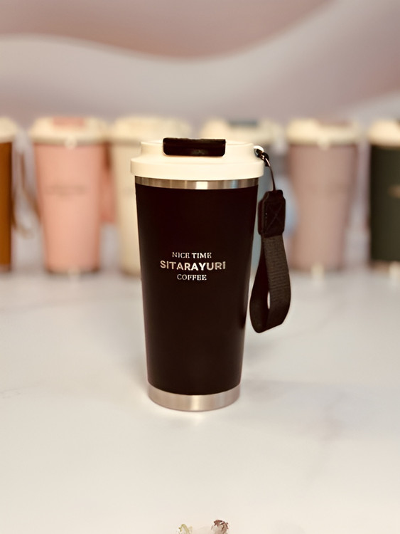 تراول ماگ شیک لبه استیل با بند دستی