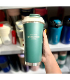 ماگ سفری زیبا با لبه استیل و بند حمل