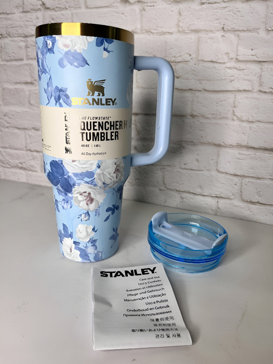 تامبلر آبی گلدار برند استنلی مناسب هدیه