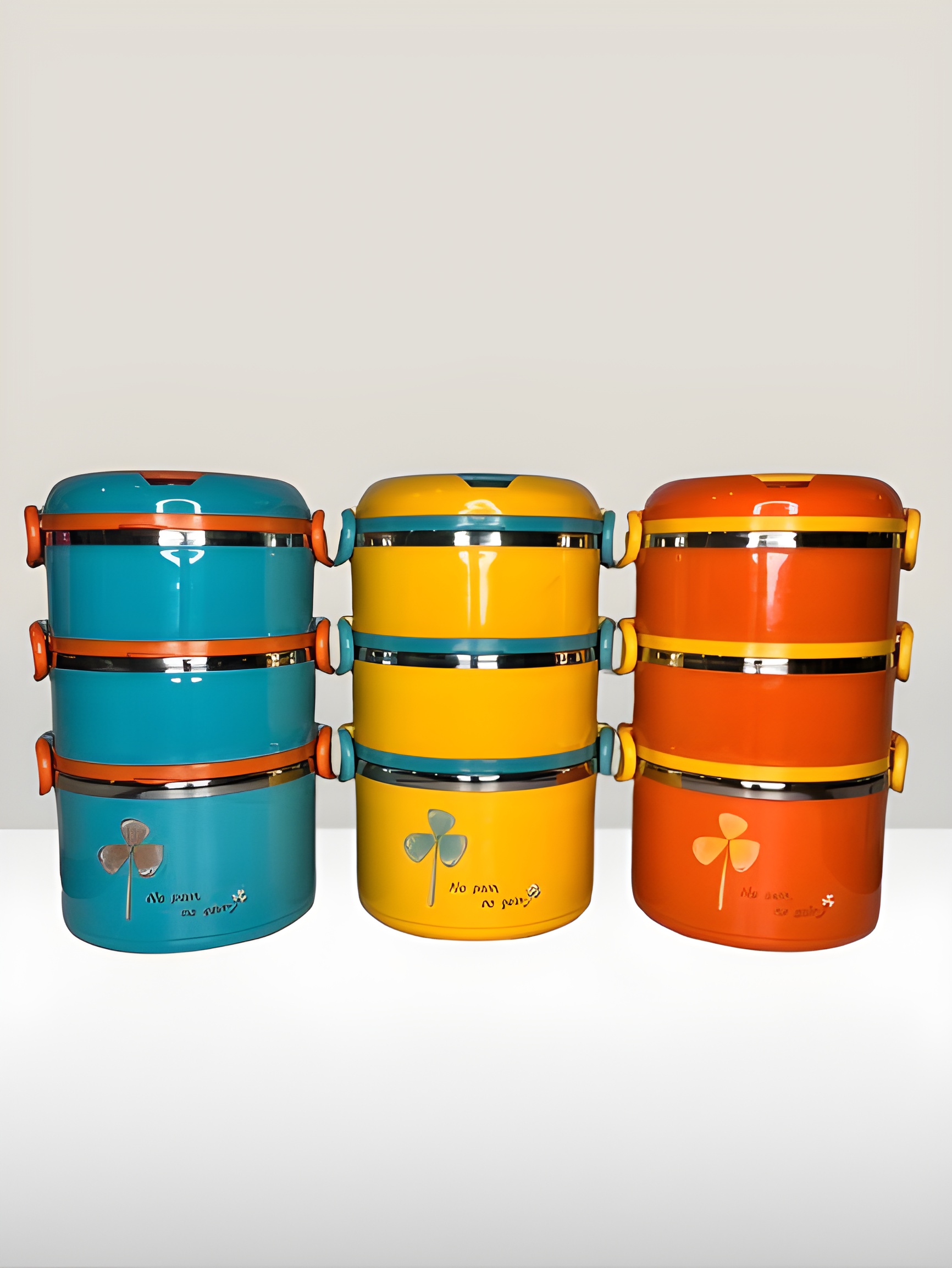 ظرف غذای استیل سه‌طبقه رنگی بزرگ