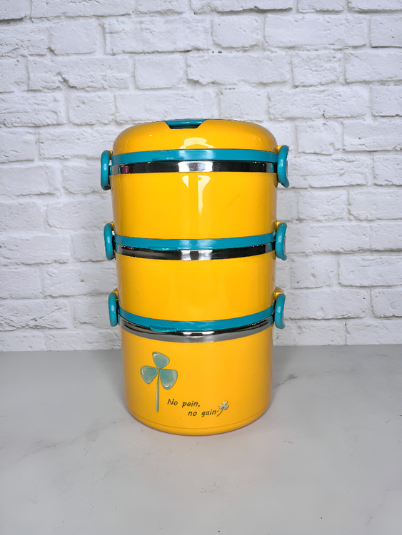 ظرف غذای استیل سهطبقه رنگی بزرگ