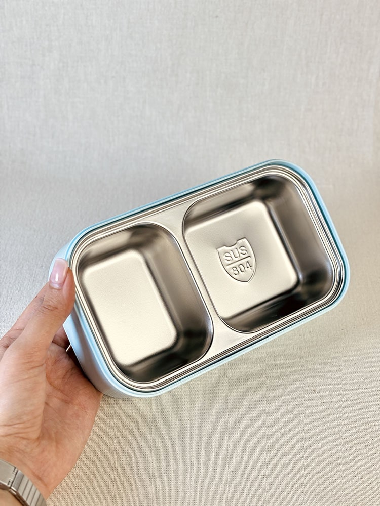 ظرف ناهار دو طبقه استیل با دسته حمل راحت