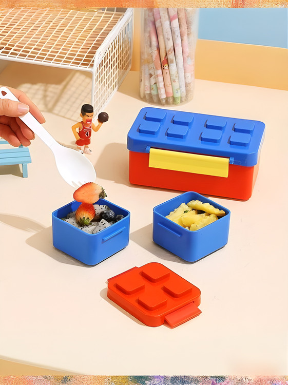ظرف غذا طرح لگو سه قسمتی رنگی