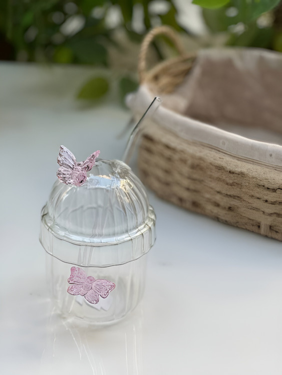 ماگ شیشهای با طراحی فانتزی پروانه